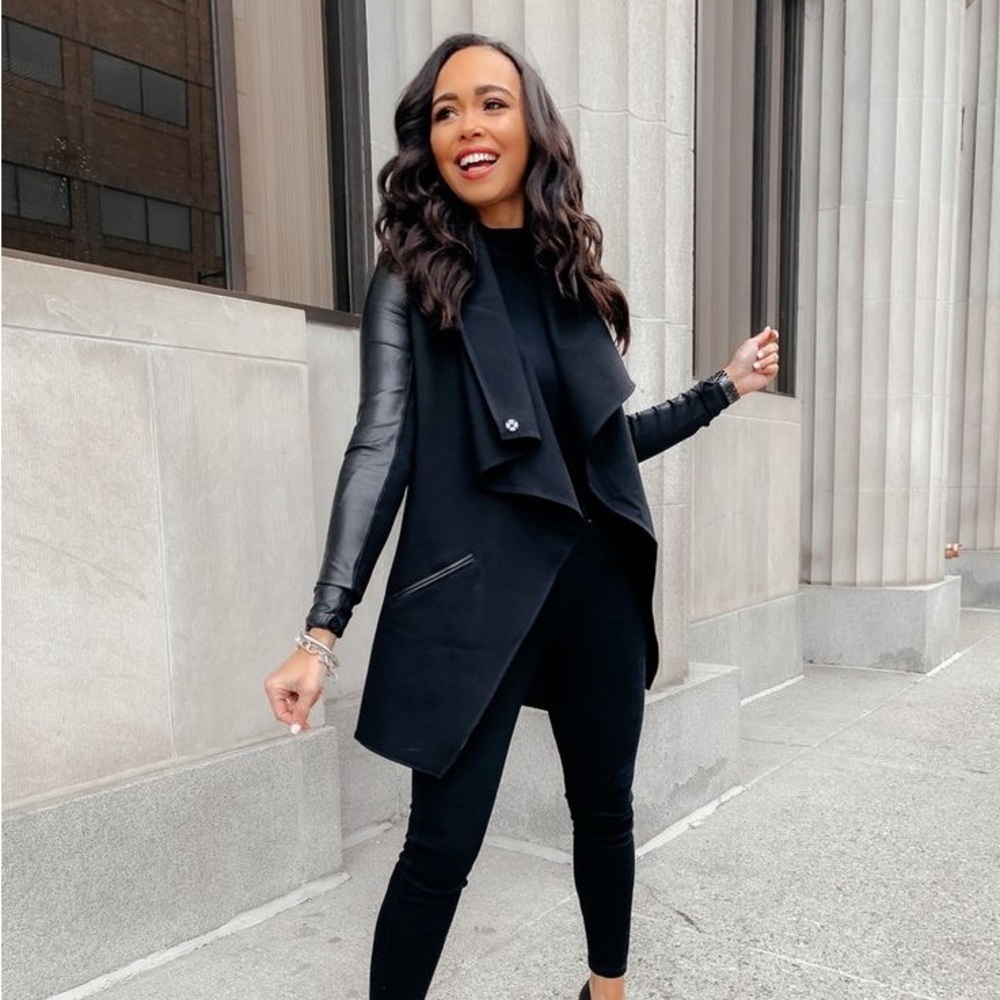 SPANX Faux Leather Convertible Black Jacket S